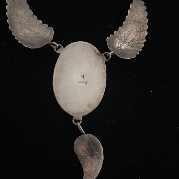 NATIVE AMERICAN SIGNED STERLING TURQUOISE NAVAJO NECKLACE SHADOWBOX old pawn - Picture 5 of 5